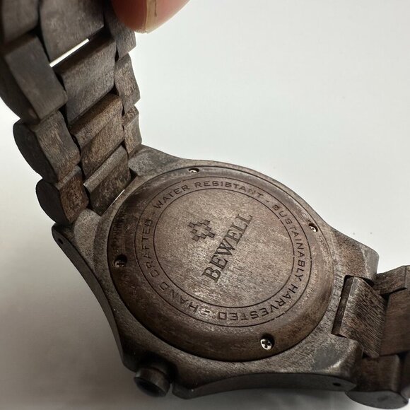 Bewell Thanatos Watch Men Dark Brown Wooden Date Window 47MM Dial New Battery - Picture 3 of 10
